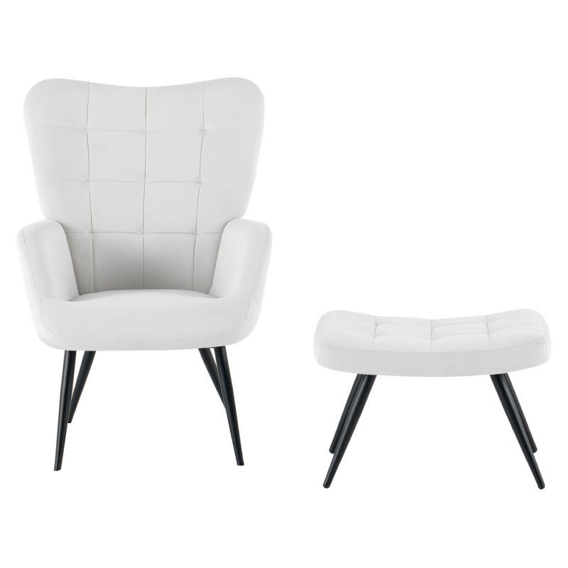 Kreslo s podnožou, svetlosivá látka, čierne kovové nohy