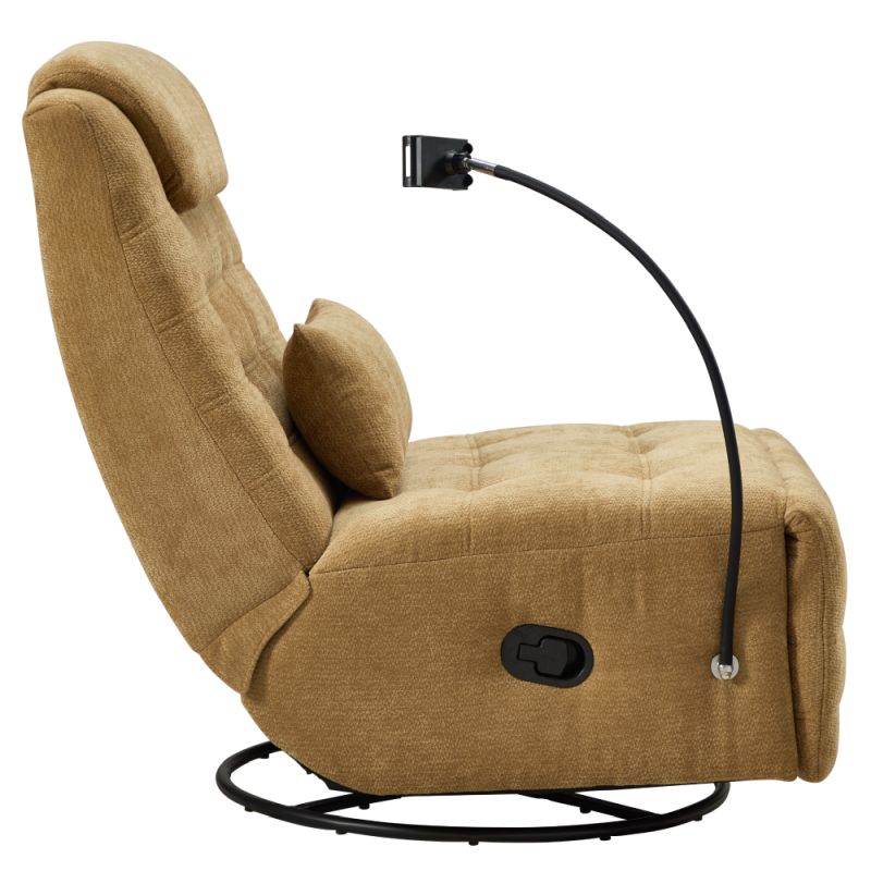 Luxusné otočné relaxačné kreslo, horčicová látka, hojdacia funkcia