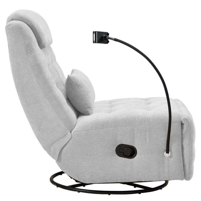 Luxusné otočné relaxačné kreslo, svetlosivá látka, hojdacia funkcia