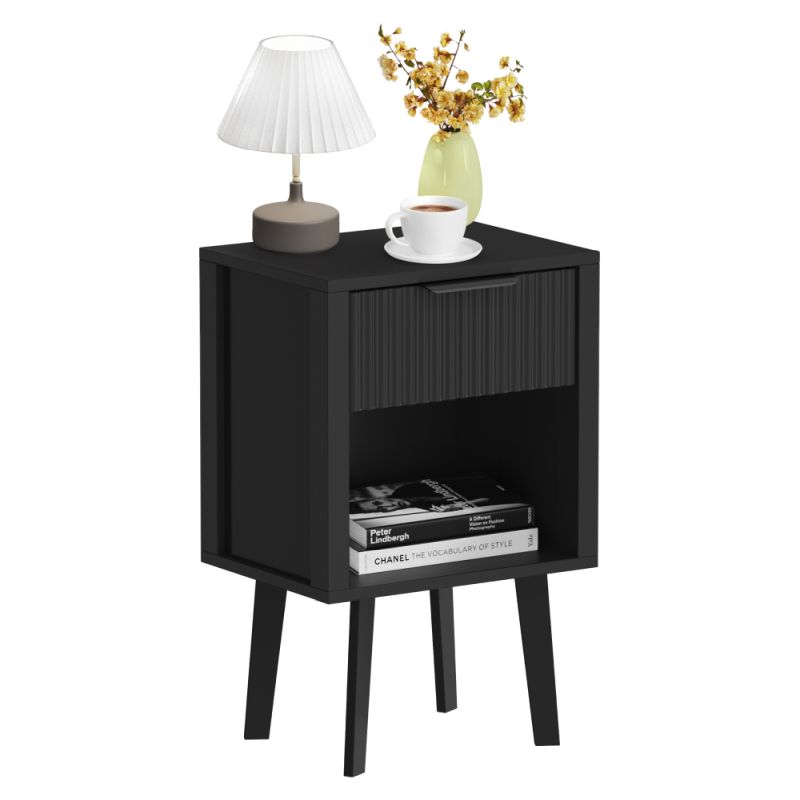Moderný nočný stolík čierny, so zásuvkou a poličkou