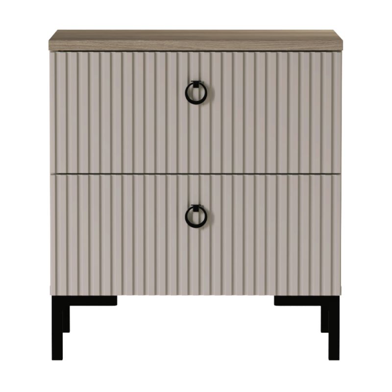 Dizajnový nočný stolík 2S, sivohnedá Taupe, dub silverjack, 2 zásuvky