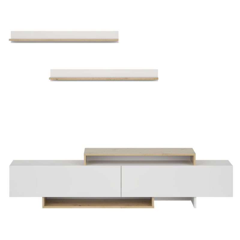Moderná obývacia stena, biela, dub artisan