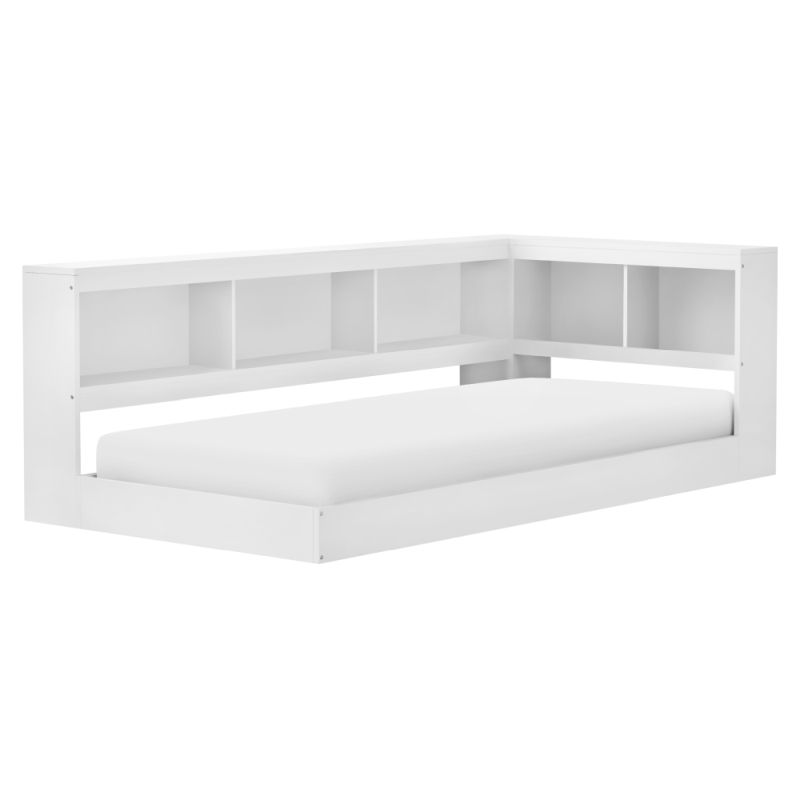 Posteľ 90x200, s roštom a regálom, biela, borovicové drevo