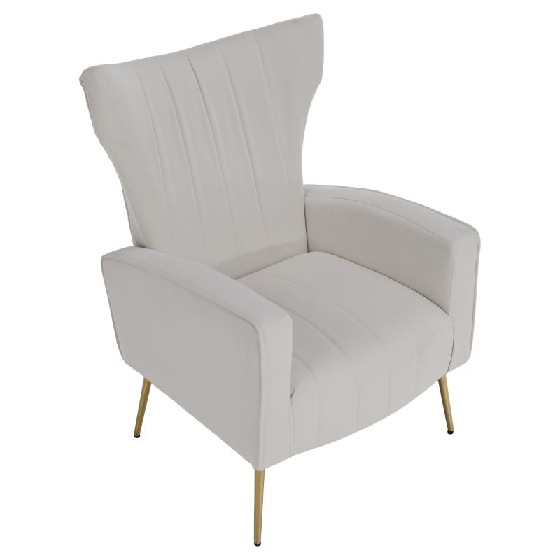 Nadčasové relaxačné kreslo, béžová Velvet látka, zlaté nohy