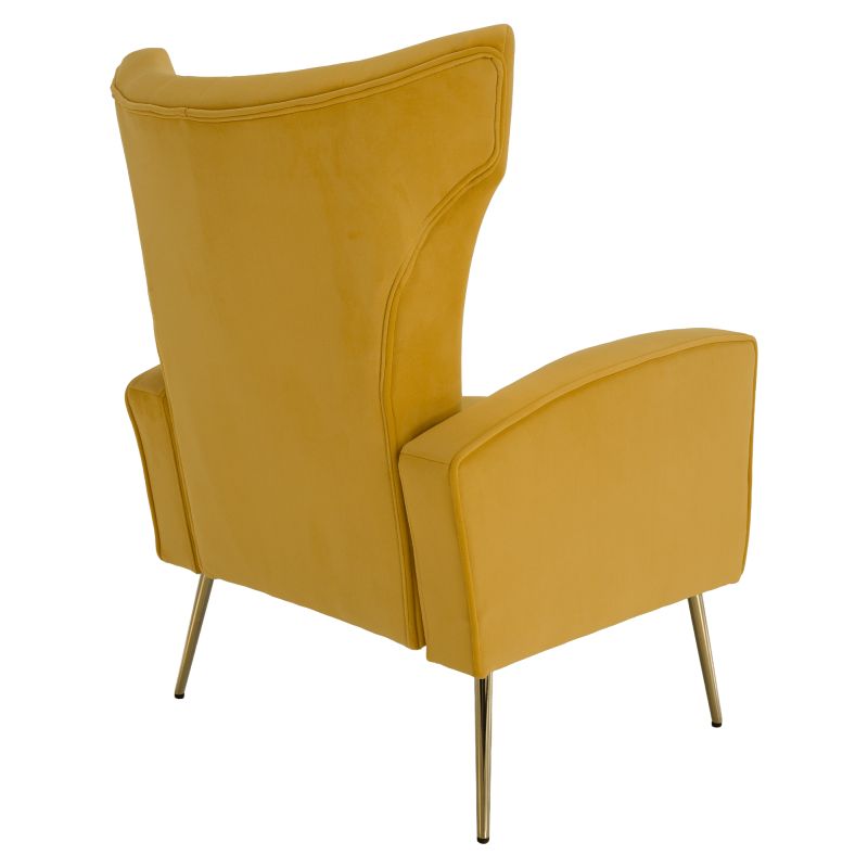Nadčasové relaxačné kreslo, žltá Velvet látka, zlaté nohy
