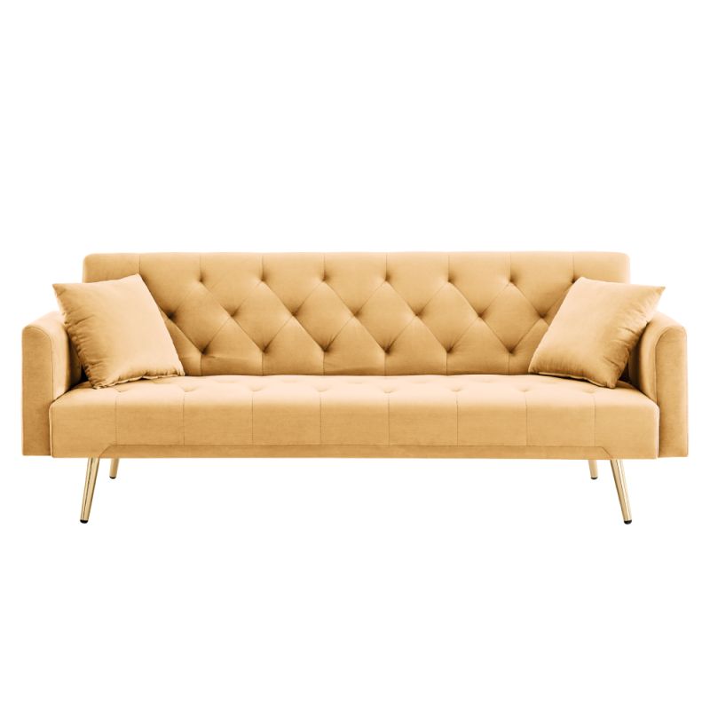 Luxusná rozkladacia pohovka, horčicová látka s gold chróm nožičkami