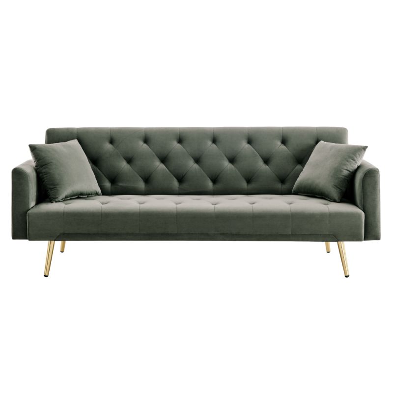 Luxusná rozkladacia pohovka, tmavo zelená látka s gold chróm nožičkami