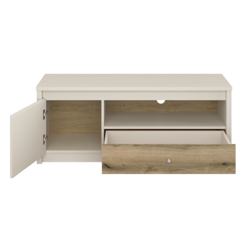 Dizajnový TV stolík 1D1S, kašmír, dub evoke, s otvoreným priestorom
