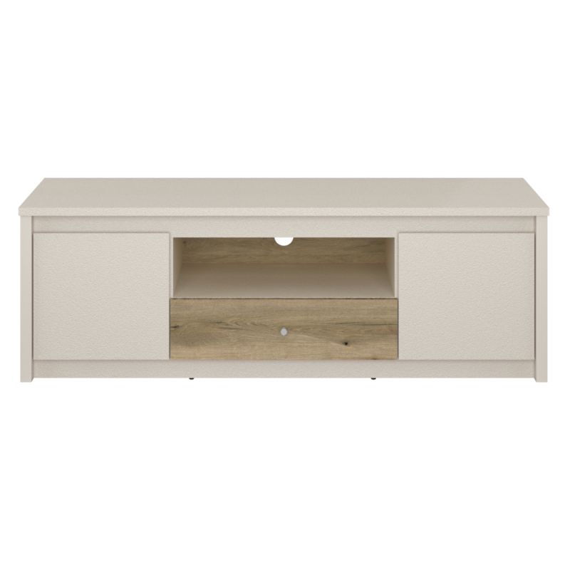 Dizajnový TV stolík 2D1S, kašmír, dub evoke, s otvoreným priestorom