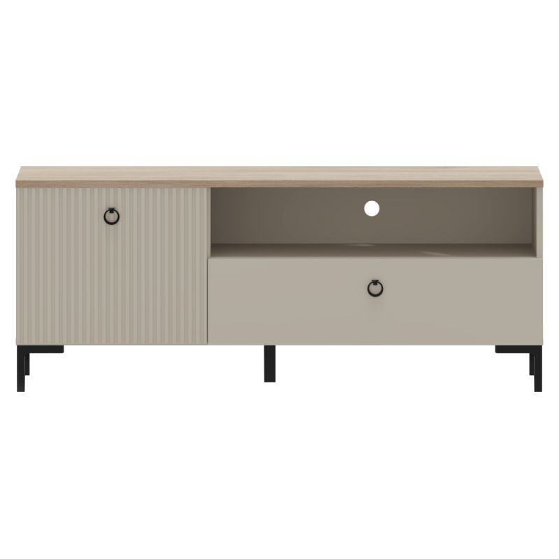 Dizajnový TV stolík 1K1S, sivohnedá Taupe, dub silverjack