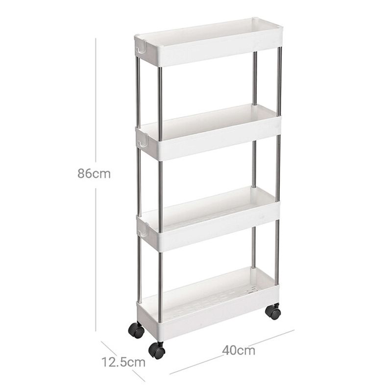 Pojazdný úložný vozík, biely, so 4 policami