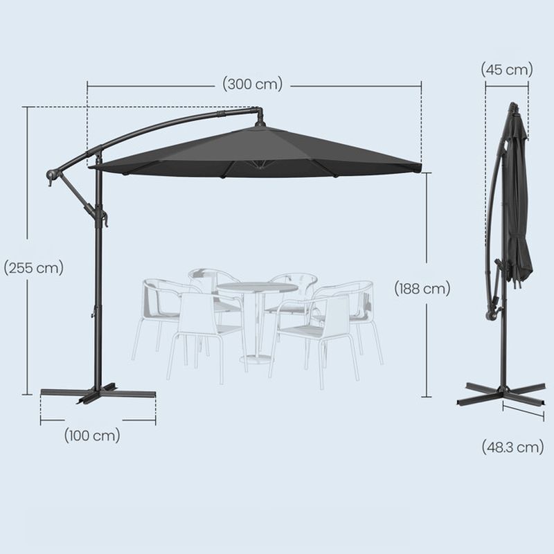 Záhradný slnečník, sivý, závesný, s kovovou konštrukciou