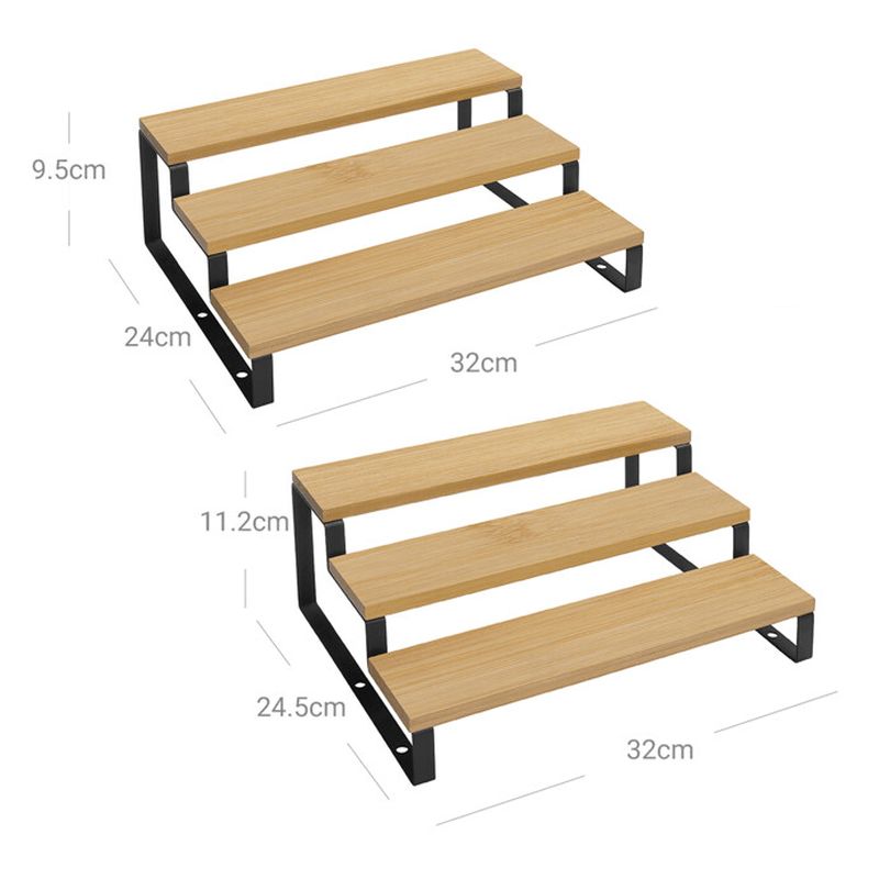 Set poličiek, bambus prírodná, čierny kov