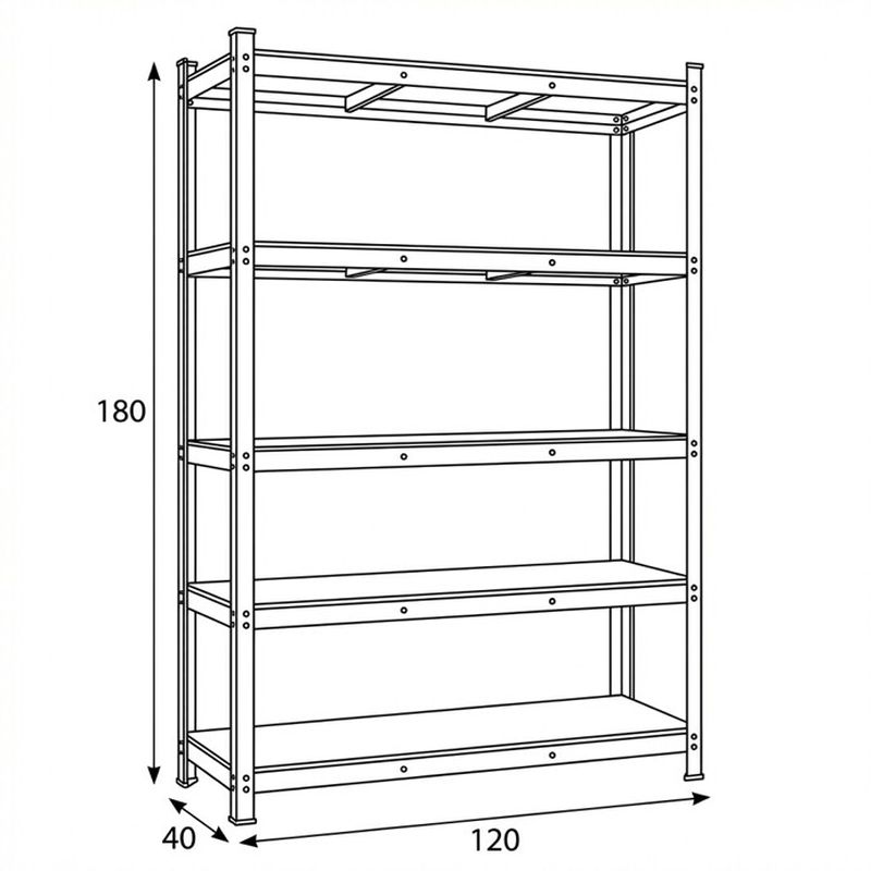Regál kovový, 120cm, čierny, s MDF policami, 5 úrovní
