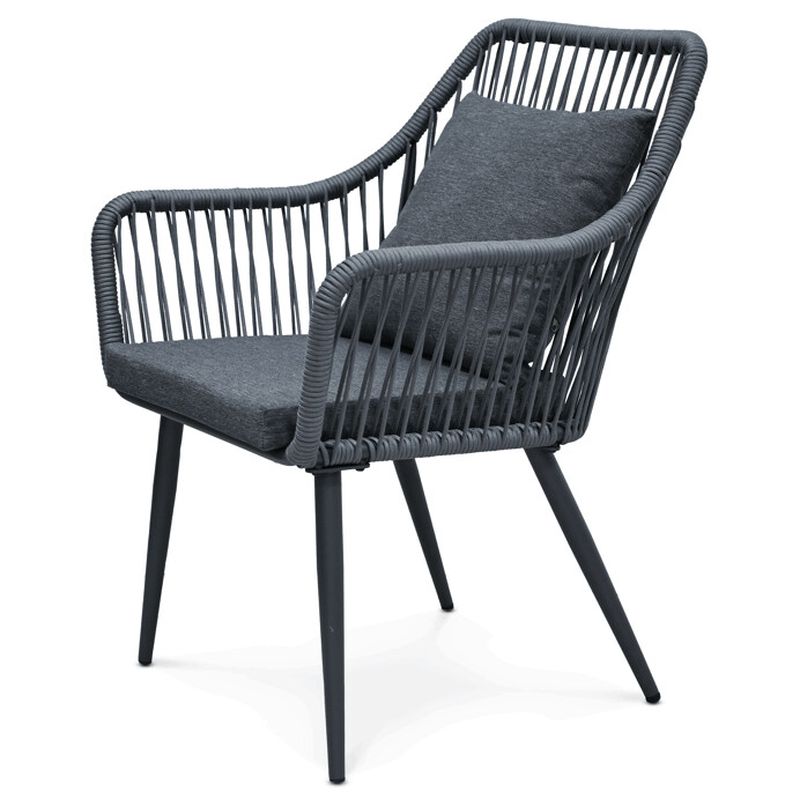 Záhradný set 1+2, sivý, polyratan, látka, solárne podsvietenie