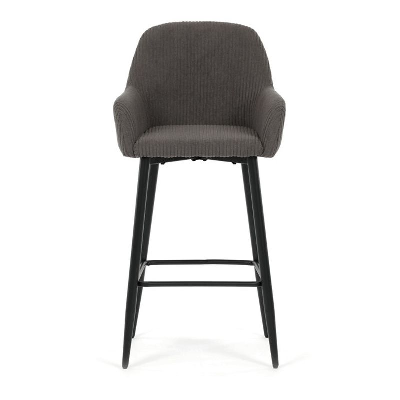 Moderná barová stolička, sivá manšestrová látka