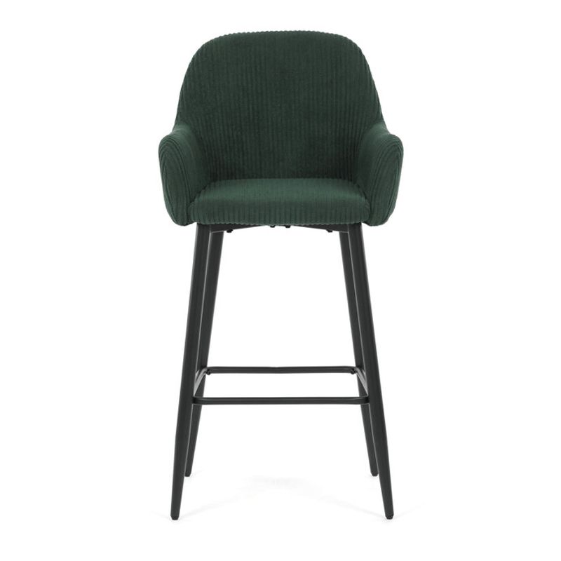 Moderná barová stolička, zelená manšestrová látka