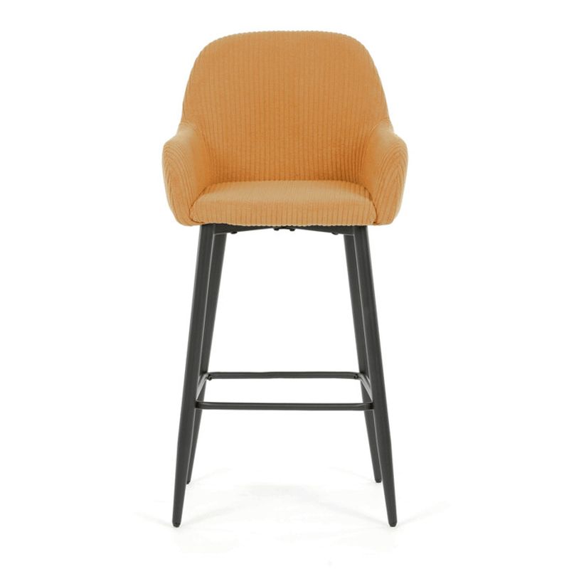 Moderná barová stolička, žltá manšestrová látka