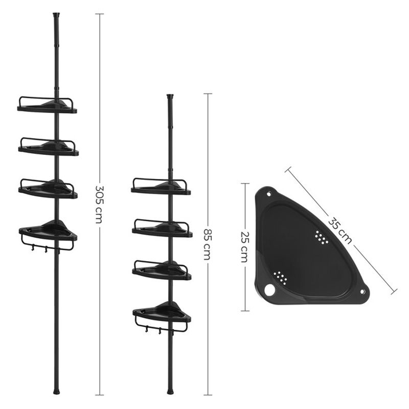 Kúpeľňová rohová polica čierna, plast