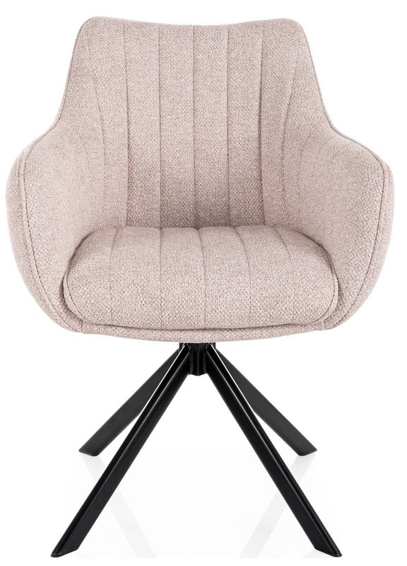 Otočná jedálenská stolička s lakťovými opierkami, svetlá béžová látka