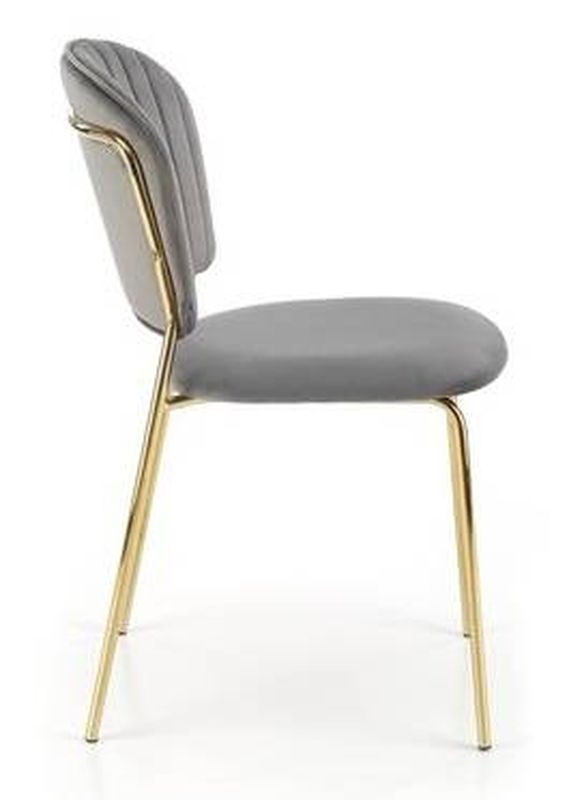 Elegantná jedálenská stolička, zlatá, sivá zamatová látka