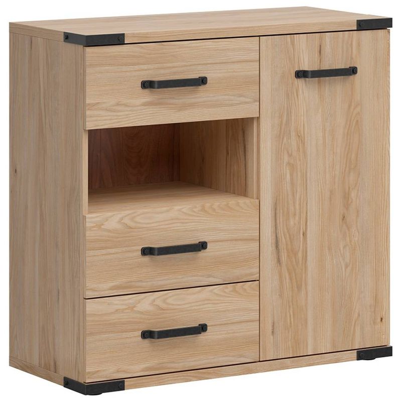 Praktická komoda 90 cm, 3 zásuvky a skrinka, jaseň belorus