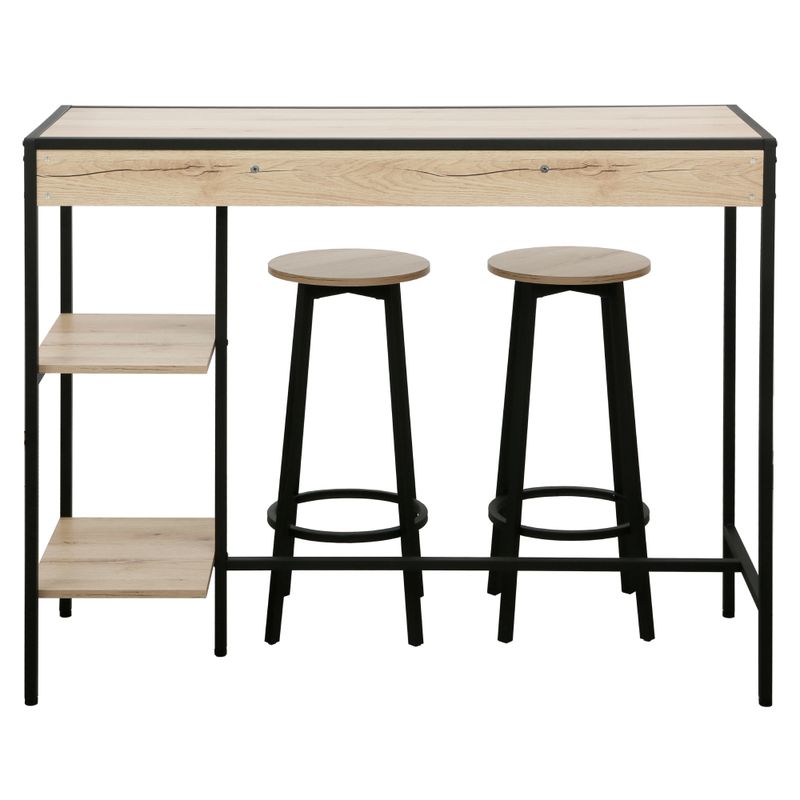 Barový set 1+2 v industriálnom štýle, dub a čierny kov