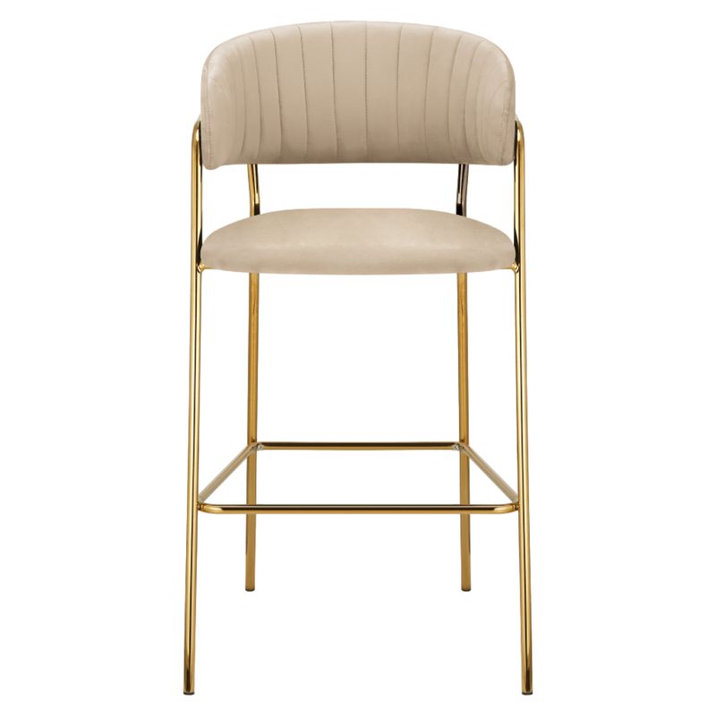 Dizajnová barová stolička béžová Velvet látka so zlatými nohami