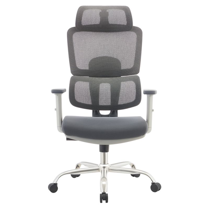 Ergonomické kancelárske kreslo, sivé so sieťovinou a chrómovou podstavou