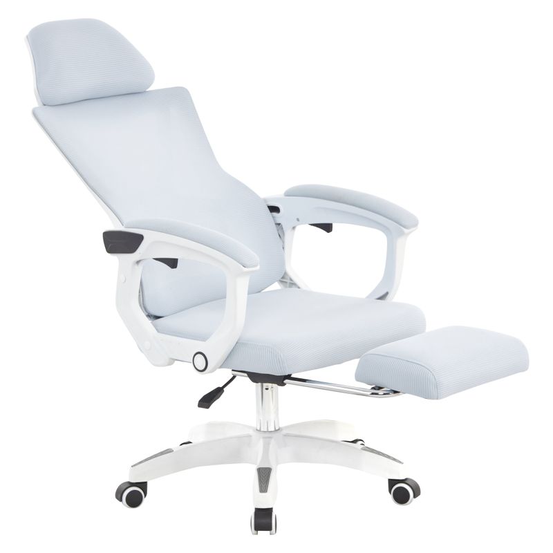 Ergonomické kancelárske kreslo s podnožkou, svetlosivé, biele