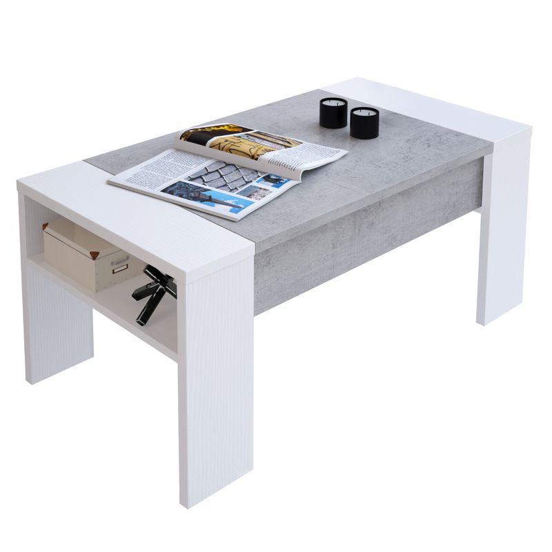 Konferenčný stolík s odkladacím priestorom, biely, betón