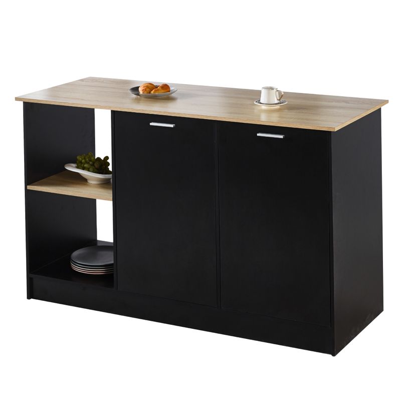 Štýlový kuchynský ostrovček, dub, čierny, s úložným priestorom