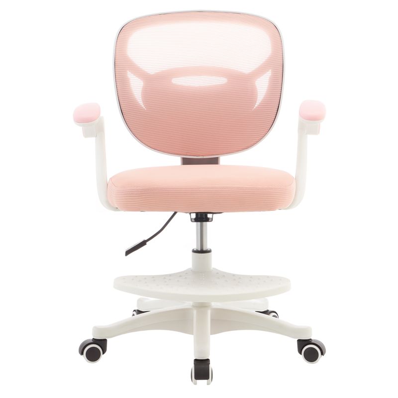 Otočná stolička, ružová sieťovina, biela, s podnožkou