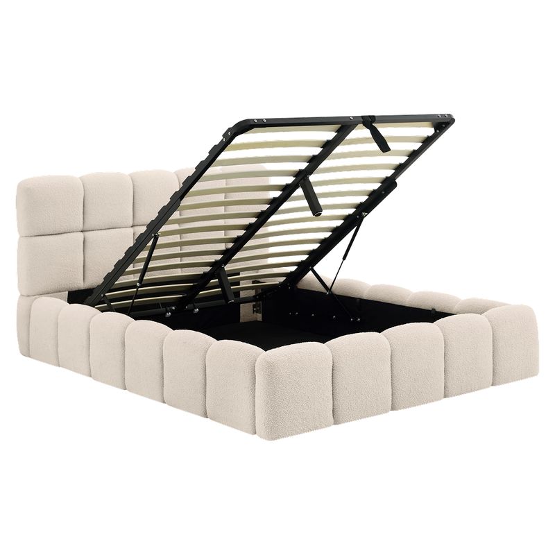 Posteľ 140 s roštom a úložným priestorom, béžová látka Bouclé