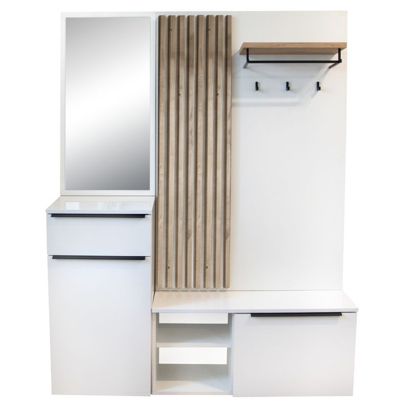 Predsieňová zostava, biely lesk HG, dub artisan