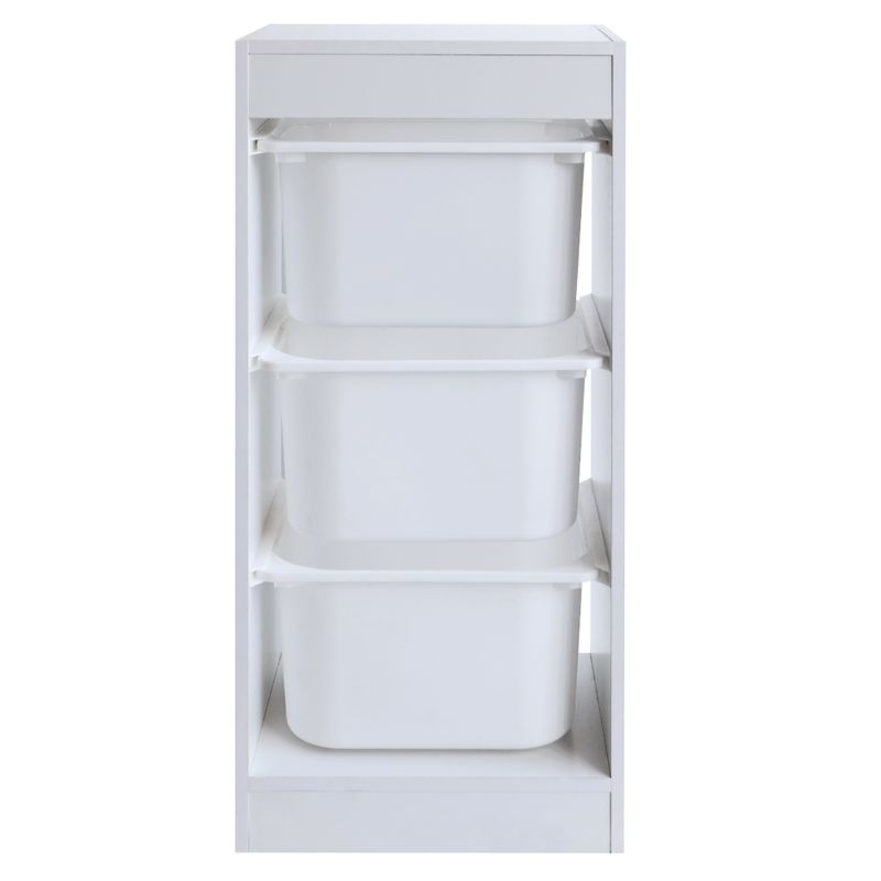 Regál s úložnými boxami, trojposchodový, biely