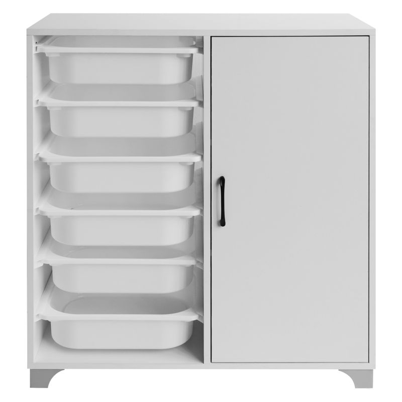 Regál so skrinkou a úložnými boxmi, biely