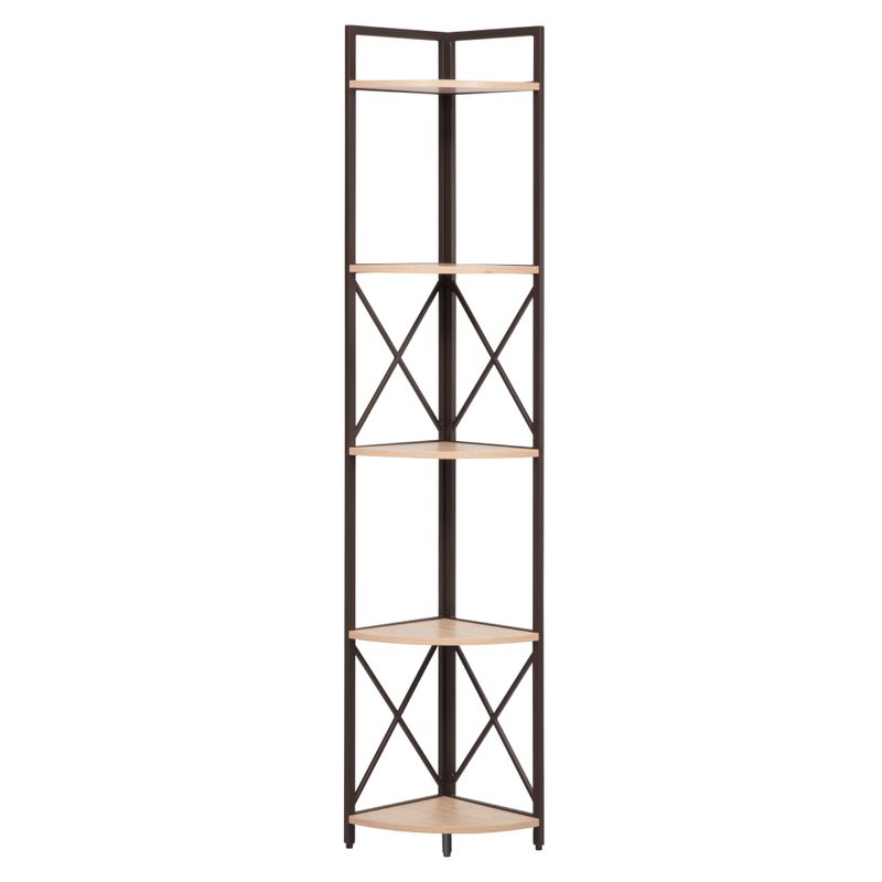 Rohový regál s policami, dub, čierny