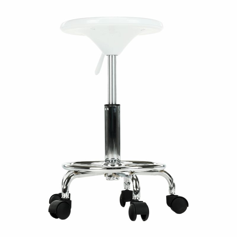 Stolička-taburet, biely plast, chróm