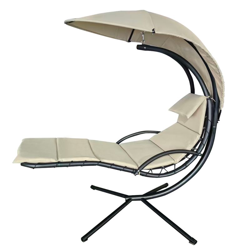 Záhradné hojdacie kreslo, béžová látka, čierny kov