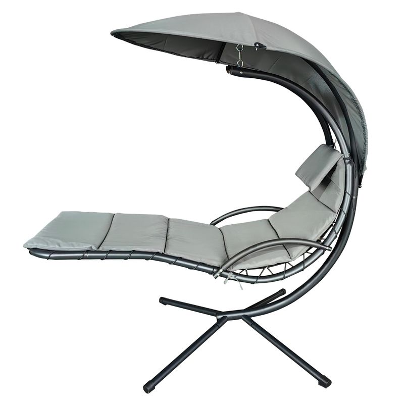 Záhradné hojdacie kreslo, sivá látka, čierny kov