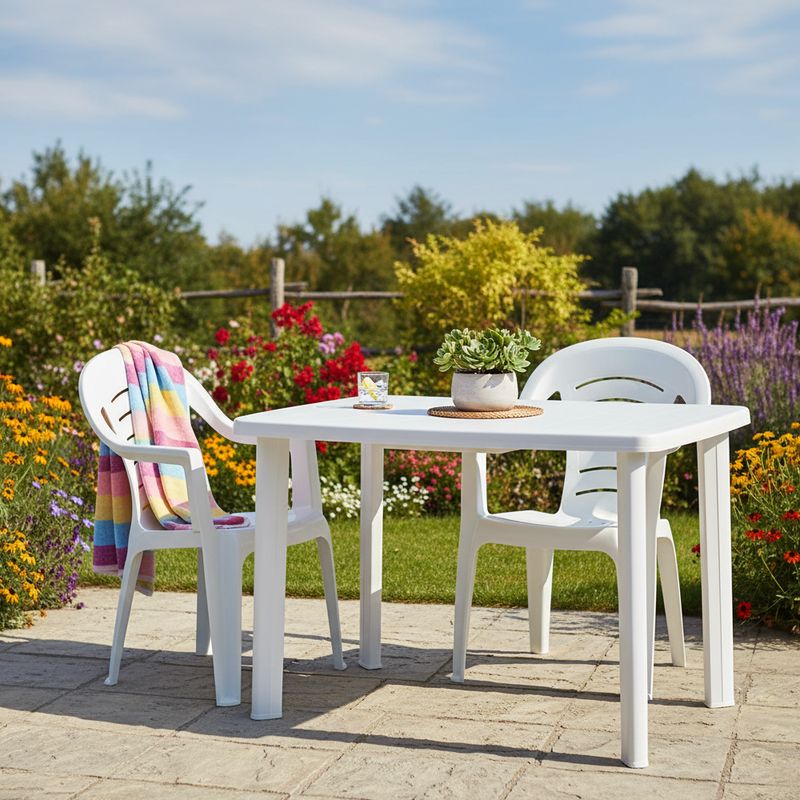 Záhradné stohovateľné kreslo, biely plast