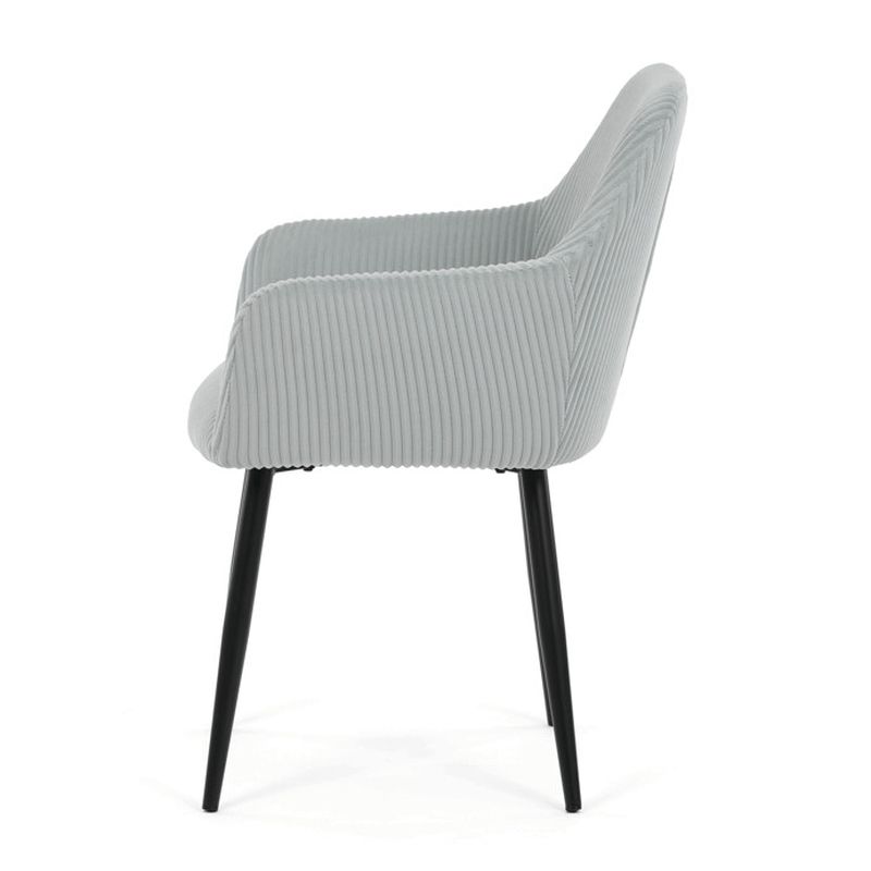 Jedálenská stolička modrá s menčestrovou látkou a čiernymi kovovými nohami