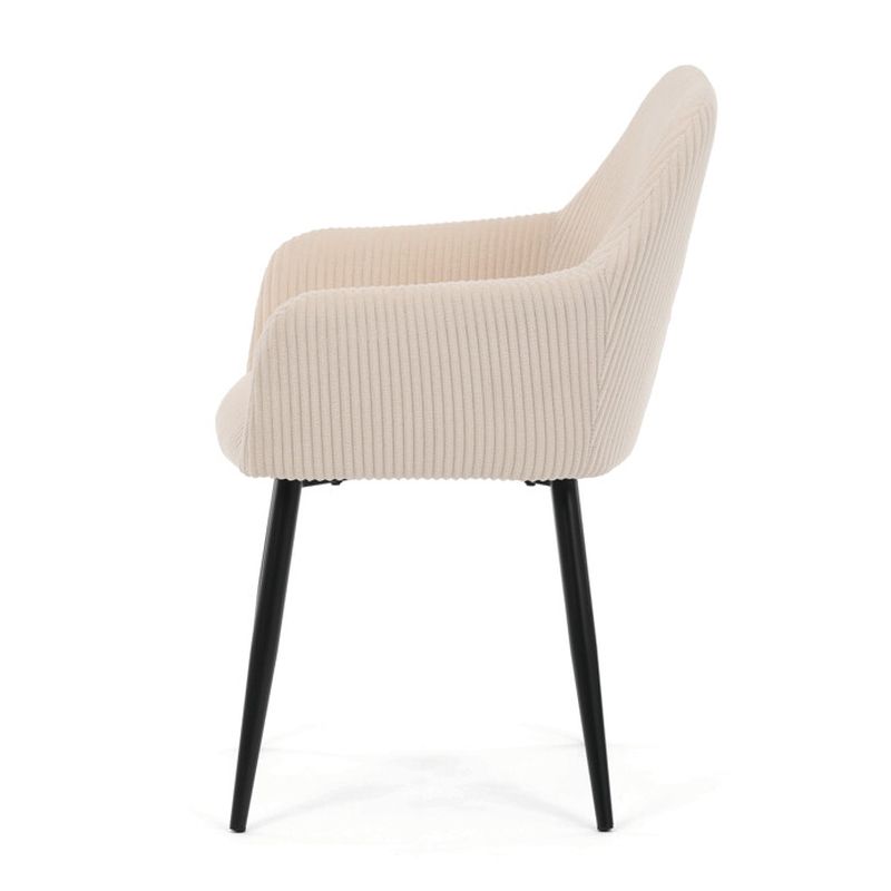 Jedálenská stolička krémová s menčestrovou látkou a čiernymi kovovými nohami