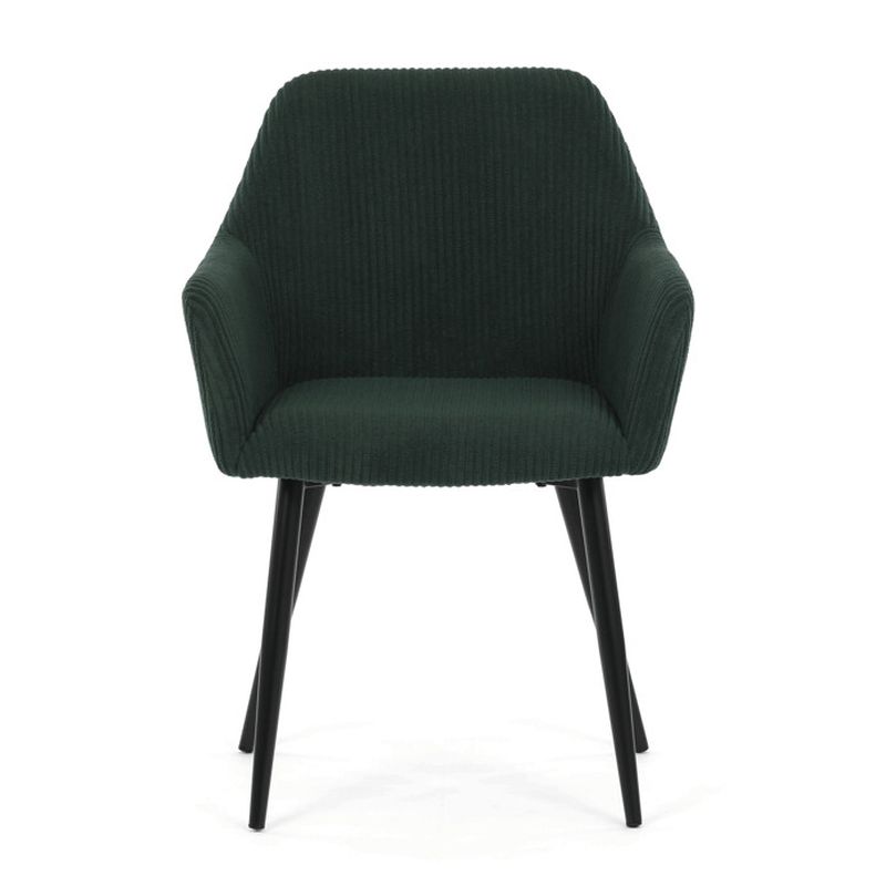 Jedálenská stolička zelená s menčestrovou látkou a čiernymi kovovými nohami