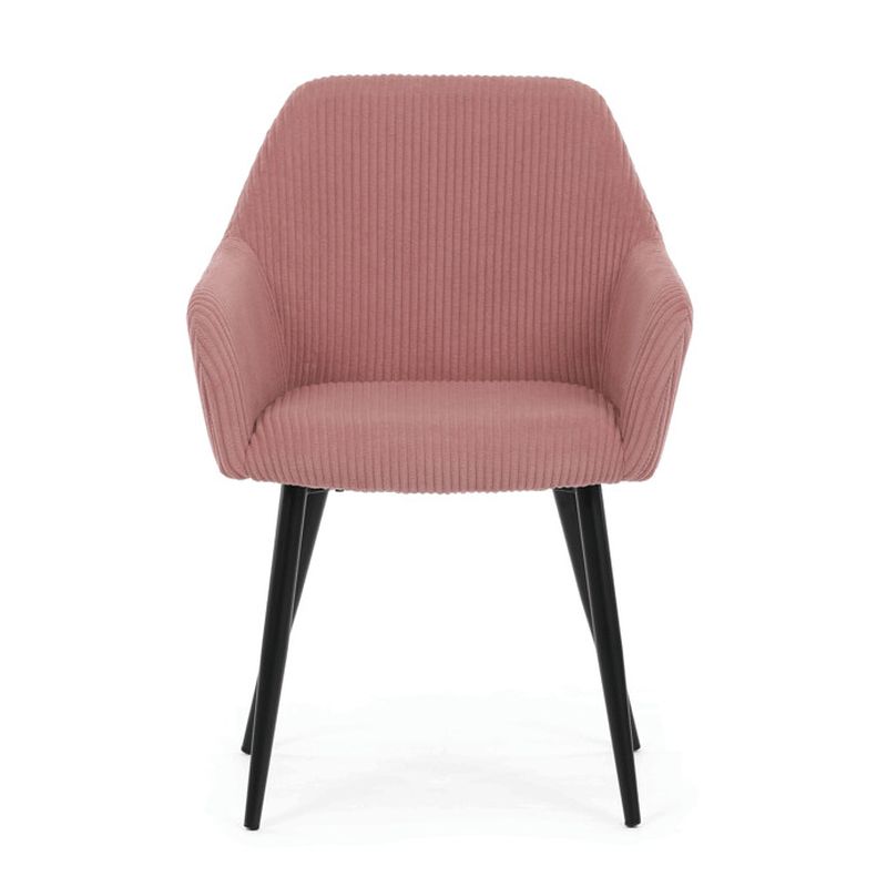 Jedálenská stolička ružová s menčestrovou látkou a čiernymi kovovými nohami