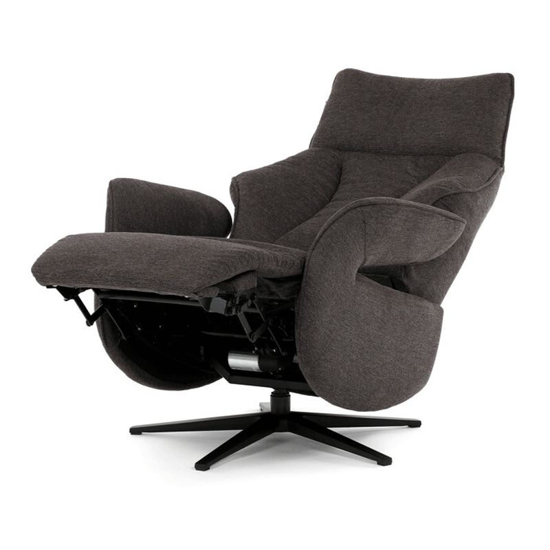 Luxusné elektrické relaxačné kreslo, hnedá látka, s otočnou funkciou