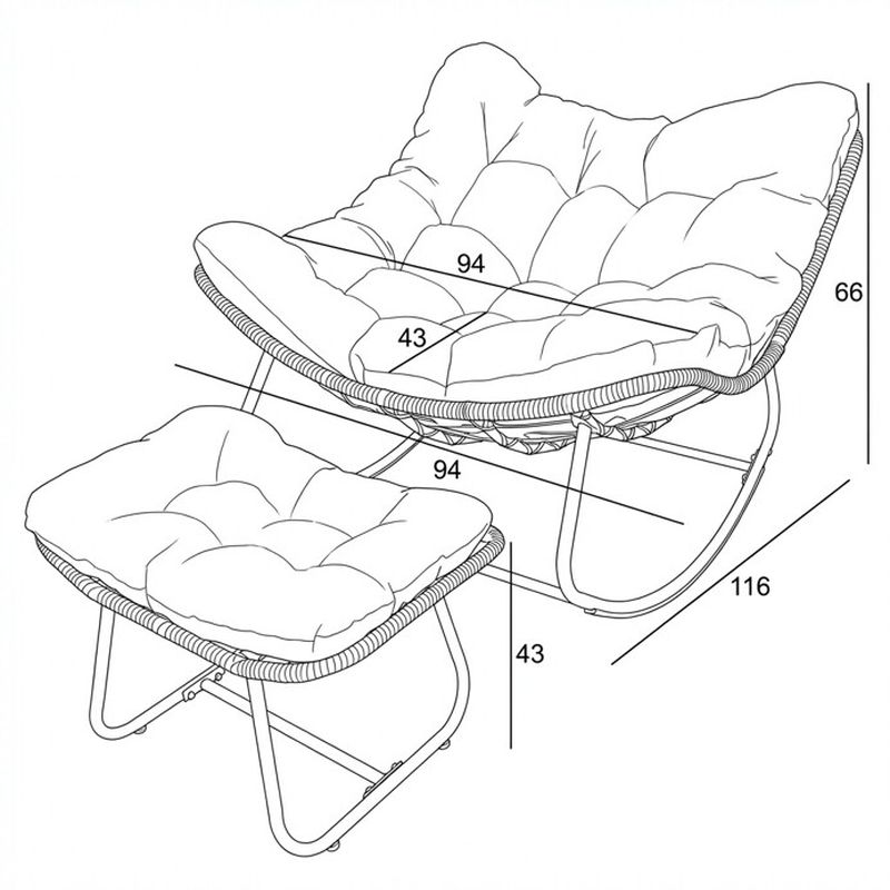 Záhradné hojdacie kreslo  s podnožkou, krémové, z kovu a polyratanu