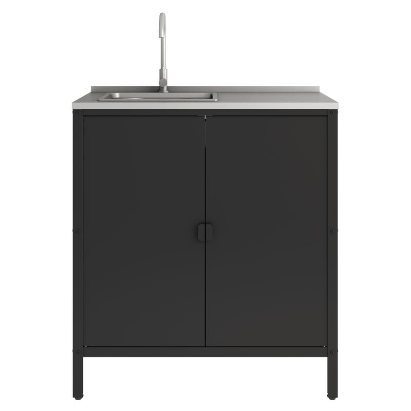 Záhradná kuchynská skrinka s drezom, 80cm, oceľ čierna