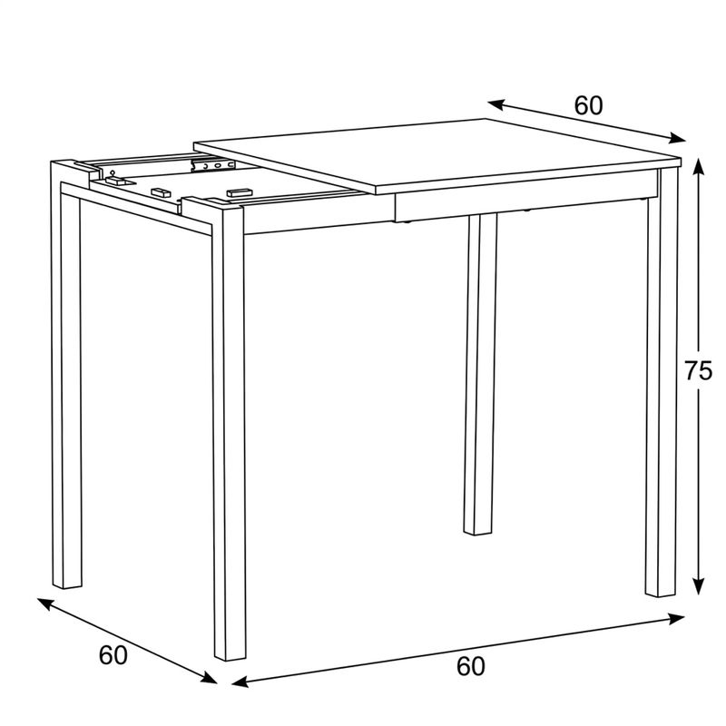 Rozkladací jedálenský stôl, biely, 60–90 cm, s kovovými nohami